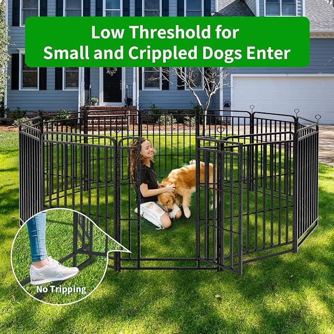 Dog Playpen Outdoor 24 Panels Heavy Duty Dog Fence 47" Height with Thick Pipe Anti-Rust with Doors Portable for RV Camping Yard, Total 54FT, 227 Sq.ft, Snowy Black