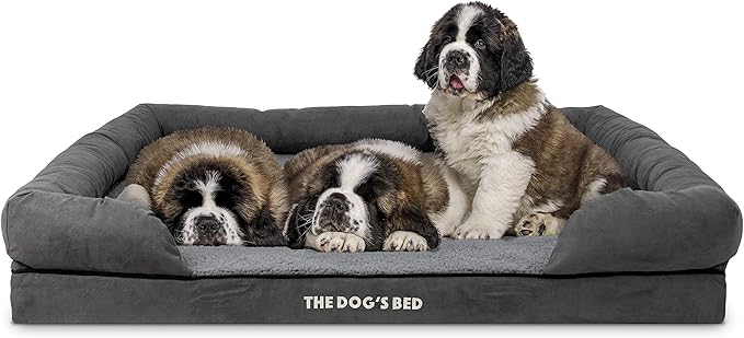 The Dog’s Bed Medium Support Memory Foam Dog Bed XXL Plush Grey 51.5x39, Pain Relief: Arthritis, Hip & Elbow Dysplasia, Supportive, Calming, Waterproof Washable Cover,Veterinary-Approved