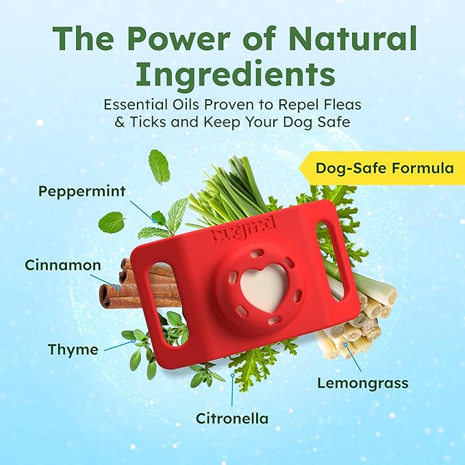 BugMD Paw Guardian Flea and Tick Prevention Pendant for Dogs with AirTag Holder | Plant-Powered Flea & Tick Control for Dog Collars Harnesses | Dog Tag with Air Tag Holder - Red