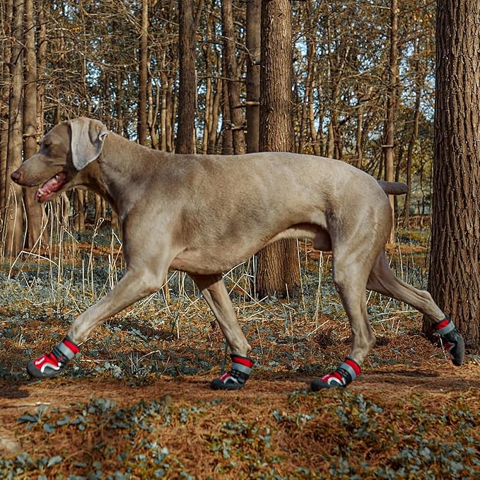 Dog Shoes for Large Dogs, Medium Dog Boots & Paw Protectors for Hardwood Floors, Outdoor Dog Booties for Hot Pavement Winter Snow Hiking, Waterproof Dog Shoes with Reflective (Red, 6# (L))