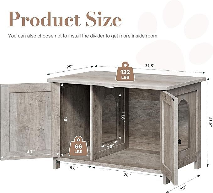 JY QAQA Cat Litter Box Enclosure,Litter Box Furniture Hidden with Barn Door,Wooden Washroom Furniture,Cat House,Fit Most of Litter Box