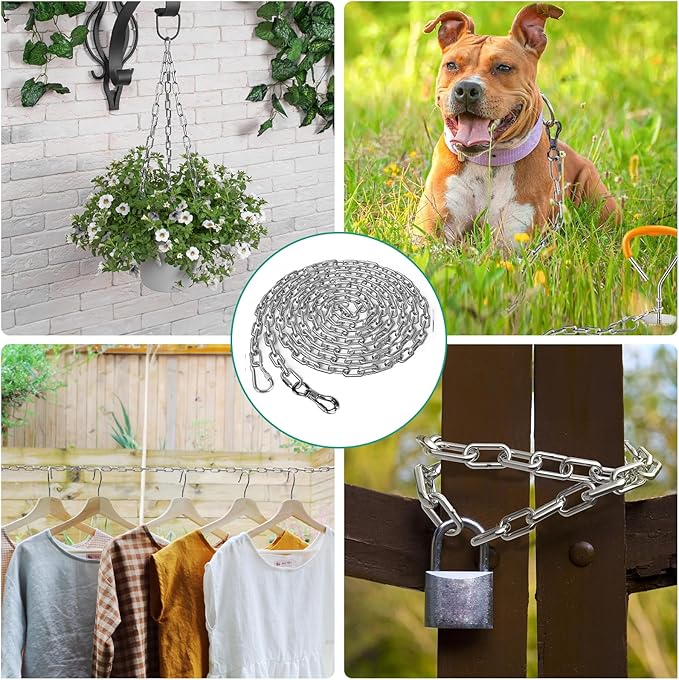 Tresbro Heavy Duty Dog Chains for Outside, 10FT Stainless Steel Tie Out Cable with Swivel Hook for Large Dogs, Metal Chew Proof Pet Runner Chain Leash Lead for Outdoor Camping Hiking Yard, 5MM