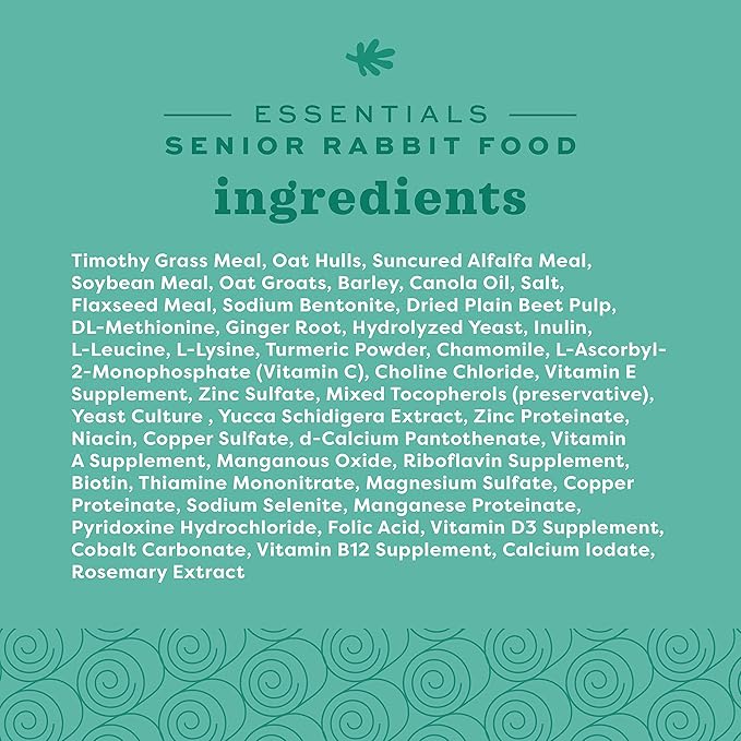 Oxbow Essentials Rabbit Food, Senior, Made with Oxbow Alfalfa for Rabbit, Vitamin & Mineral Rich Pet Pellets, Small Animal Pet Products, Bunny Food, Made in USA, High Fiber, 4 lb. Bag