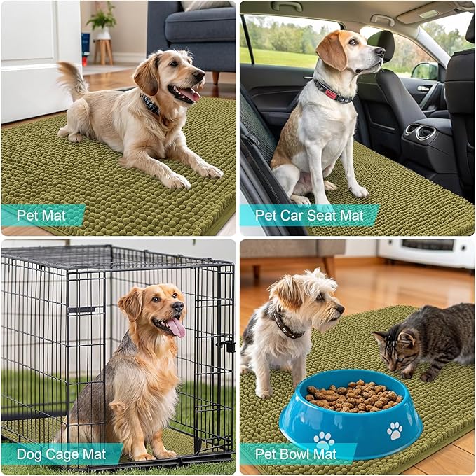 OLANLY Dog Door Mat for Muddy Paws 30x20, Absorbs Moisture and Dirt, Absorbent Non-Slip Washable Doormat, Quick Dry Chenille Mud Mat, Entry Indoor Entryway Carpet for Inside Floor, Willow Green