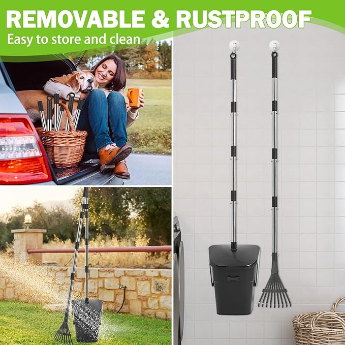 SCENEREAL Dog Pooper Scooper for Yard, Dog Poop Trash Can Outside Swivel Bin Rake Kit for Large Medium Small Dogs with 40 Waste Bags, Extra Long 45" Metal Handle, Portable Heavy Duty Outdoor Scooper