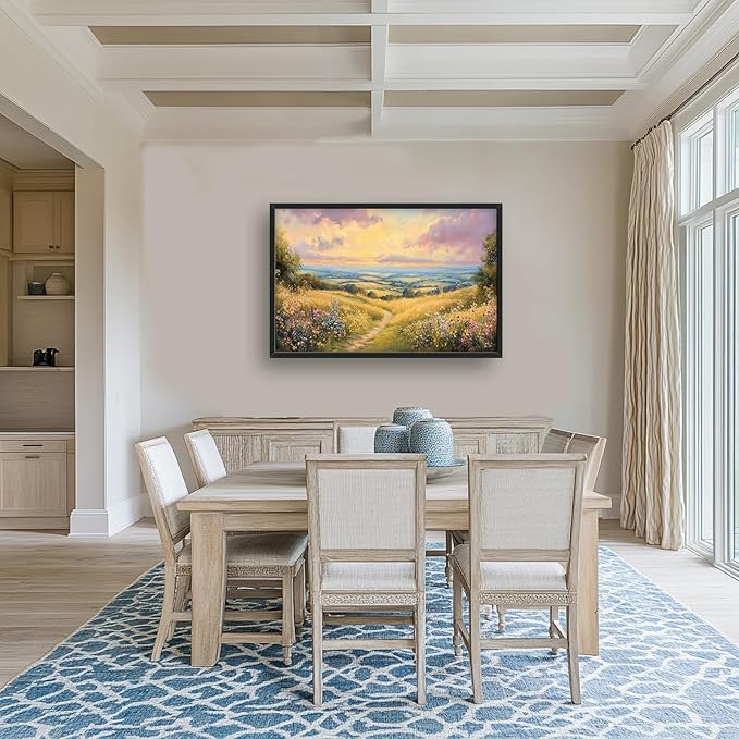 Framed Large Rustic Wall Art for Living Room, Oversized Farmhouse Countryside Nature Landscape Wall Decor Wildflower Field Canvas Painting Floral Pictures Modern Artwork for Bedroom Office 36"x24"