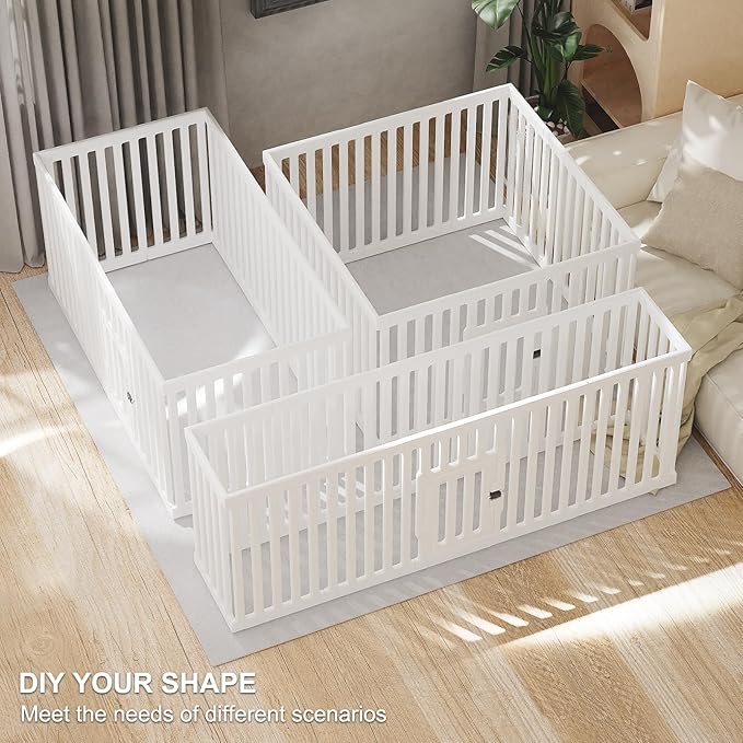 Dog Playpen with Door, 12 Panels Puppy Playpen, 25.6” H Dog Pen for Small Cats and Dogs, Pet Fence for Indoor & Outdoor, Non-Slip Pet Gate Made of Strong Plastic, White