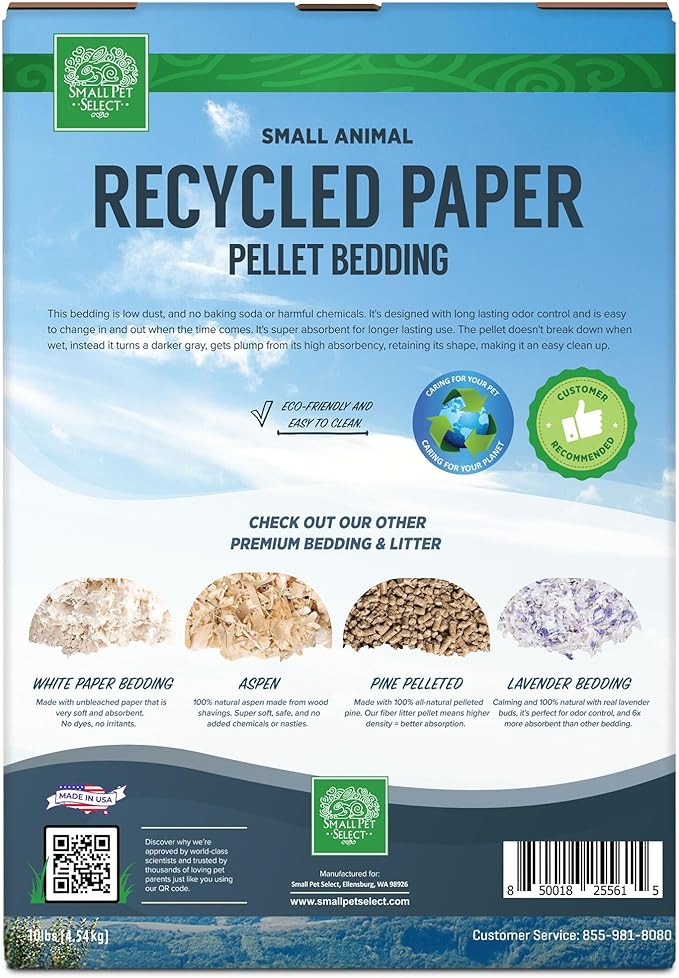 Small Pet Select Recycled Paper Pellet Bedding, Litter for Rabbit, Guinea Pig, Hamster, Bunny and Other Small Animals, 10lb