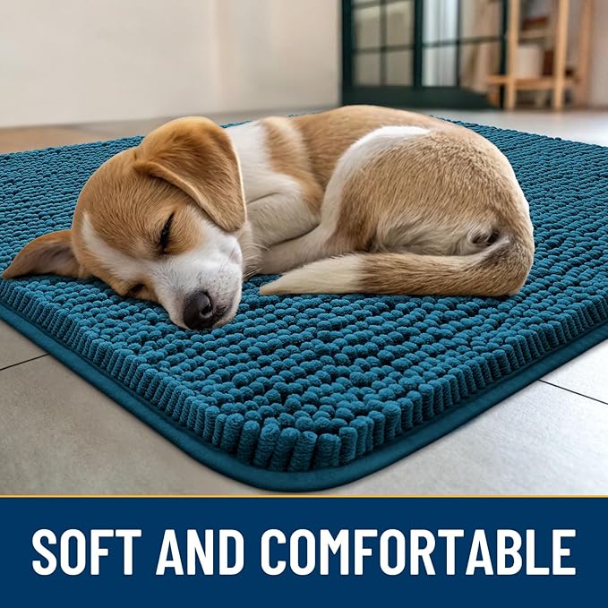 Smiry Dog Door Mat for Muddy Paws 40x32, Absorbs Moisture and Dirt Doormat, Non-Slip Washable Quick Dry Chenille Front Door Mat Indoor Entrance, Entryway Carpet for Inside Floor, Atlantic Blue