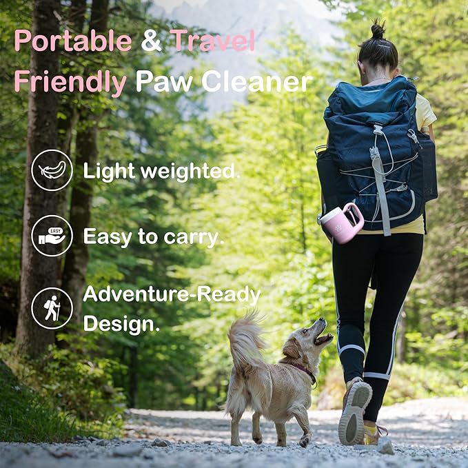 Dog Paw Cleaner for Small & Medium Dogs – Portable Paw Washer Cup with Soft Silicone Brush, Towel & Moisturizing Balm – Gently Cleans Muddy Paws After Walks (Pink, Medium)