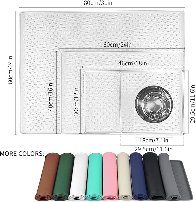 Ptlom Pet Placemat for Dog and Cat, Waterproof Silicone Pet Feeding Bowl Mats for Food and Water, Small Medium Large Dogs Mat Prevent Residues from Spilling to Floor, White, 24.5" 16.5"
