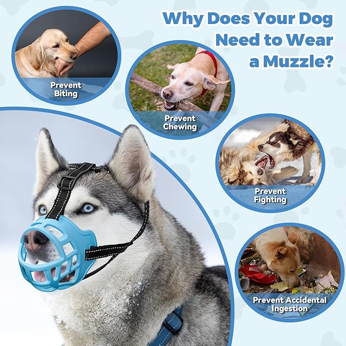 Dog Muzzle for Large Dogs, Breathable Basket Muzzles for Small, Medium and X-Large Aggressive Dog, Allows Panting Drinking, Suitable for Grooming Trimming Training (6, Luminous Blue)