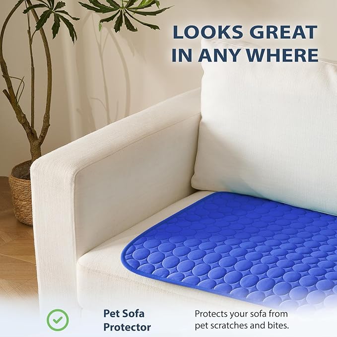 MICROCOSMOS Summer Cooling Mat & Sleeping Pad- Water Absorption Top, Materials Safe, Easy Carry, EZ Clean. Keep Cooling for Pets, Kids and Adults.(Dark Blue, 28" x 22")