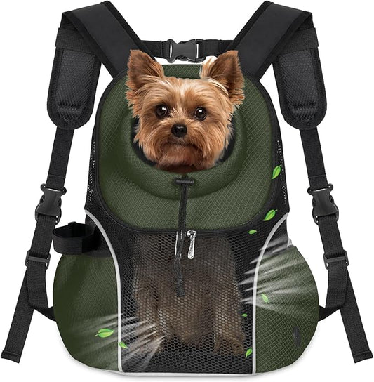 WOYYHO Pet Dog Carrier Backpack Small Dog Front Backpack Ventilated Mesh Dog Travel Back Pack with Safety Belt for Travel Hiking Cycling Outdoor Adventures (Size L: 10-14 lbs, Army Green)