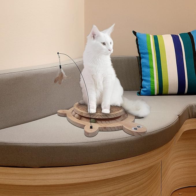 Petest Interactive Cat Toy Cat Scratch Toy Natural Sisal Scratcher with Catnip Balls, Cat Scratch Pad, Turtle Design
