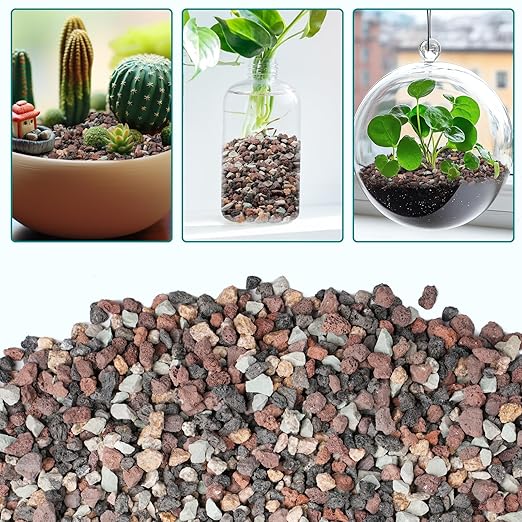 2.5lbs Terrarium Rocks for Pots Indoor, Succulent, Cactus, Bamboo, Bonsai Tree, 1/5 Inch Rocks for Planters Drainage, Mixed Color Small Lava Rocks for Top-Dressing