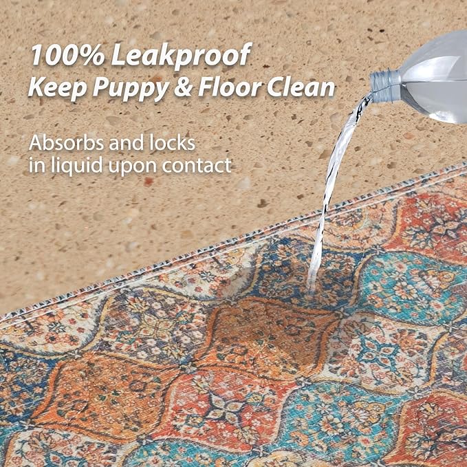 nunubaby Washable Pee Pads for Dogs, Stylish, Non-Slip and Leak-Proof Pee Pads. Reusable Potty Pads for Dogs for Crates and Floors.(Cream/Multi, 36" x72" )