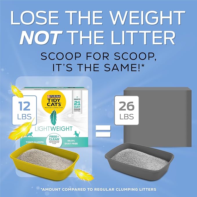 Purina Tidy Cats Lightweight Free and Clean Unscented, Multi-Cat, Clumping, 99.9 Percent Dust Free Cat Litter - 12 lb. Box