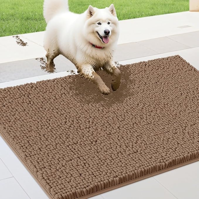 IM HOME 36" x 24" Camel Dog Door Mats for Muddy Paws, Chenille Absorbent Dog Mat, Non Slip Heavy Mud Mat for Dogs, Soft Pet Bed Mat for Entryway, Mud Paws, Inside Floor