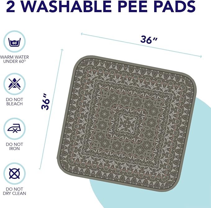 Washable Pee Pads for Dogs - Super Absorbent Reusable Puppy Training Pads - 100% Waterproof, Leak-Proof & Non-Slip Whelping Pads for Pet Housebreaking