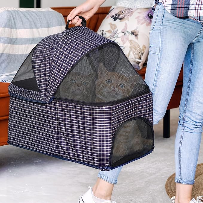 Magshion Foldable Pet Stroller, 3-in-1 Dog Travel Jogger with Detachable Carrier, Cup Holder, Storage Basket, Folding Carrier for Small/Medium Dogs & Cats Up to 33 lbs, Plaid