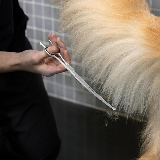 Tweezerman 9" Pet Grooming Scissors with Safety Round Tips, Professional Curved Grooming Shears for Medium to Large Dogs
