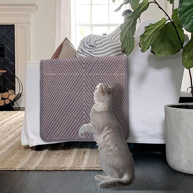 SCRATCHABLE Sisal Cat Scratcher, [+ Catnip Fish Toy] Cat Wall Scratcher, Couch Protector from Cat Scratching, Sisal Cat Scratcher - 24 X 15.8 with 12 Adhesive Velcro Stripes. (Navy Maze)