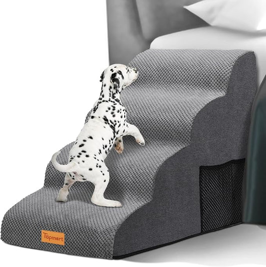 Topmart High Density Foam Dog Steps 4 Tiers,Extra Wide Deep Pet Steps,Non-Slip Dog Stairs Ramp for Bed,Soft Foam Cat Ladder,Best for Older Injured,Older Pets,Cats with Joint Pain