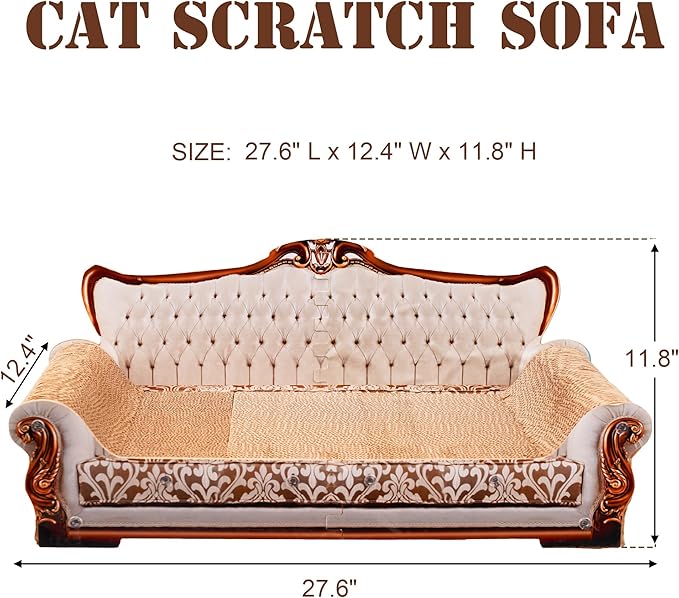 Scratching Sofa, Couch Shaped Thick Scratching Cardboard, Lounge Bed for Indoor Rest&Play, Sofa Scratcher Pad (Silver, 27.6" L X 12.4" W X 11.8" H)