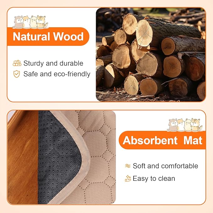 Wooden Guinea Pig Hideout, Large Hamster Hideout, Small Animal House Habitats with Stairs, Upgraded Pets Hut Castle for Guinea Pig, Bunny, Chinchillas, Hamster, Rabbit