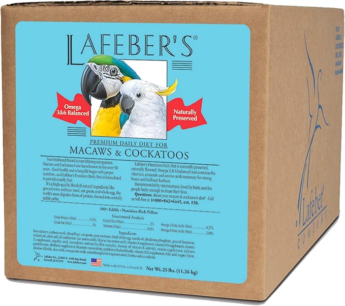LAFEBER'S Premium Daily Diet Pellets Pet Bird Food, Made with Non-GMO and Human-Grade Ingredients, for Macaws and Cockatoos, 25 lb
