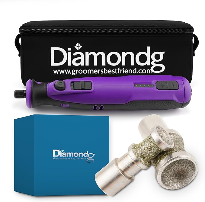 Diamondg Cordless Dog Nail Grinder with Quiet Sound & LED Tip for Large & Small Dogs, 4hrs. Runtime, 2 Bits Included, Purple
