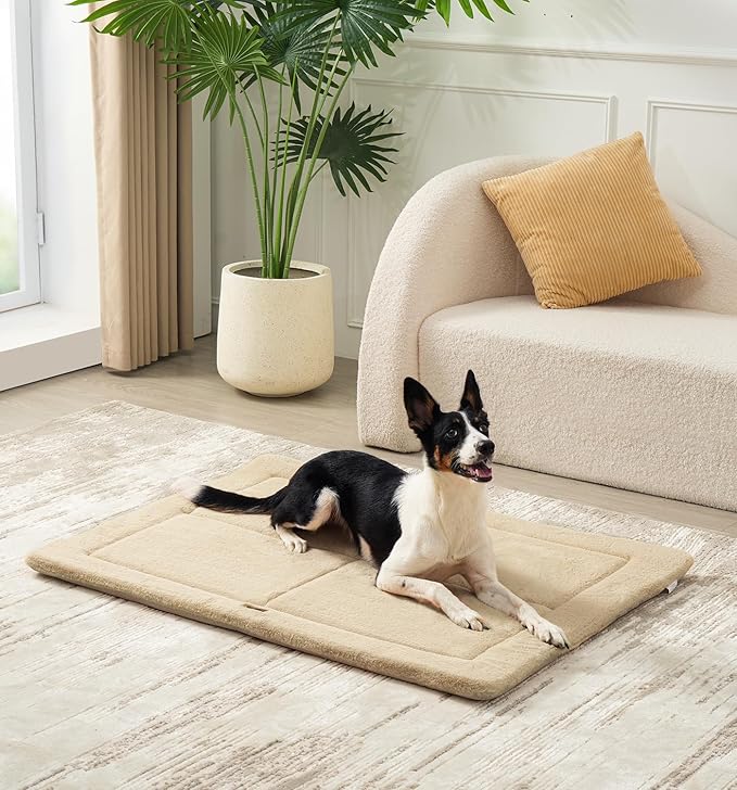 MADE 4 PETS Dog Crate Pad Bed for Large Dogs, Washable & Reversible, Anti-Slip Kennel Mat for Cozy Sleeping, Soft Fluffy Dog Bed for Indoor & Outdoor Use, 41"x29", Beige
