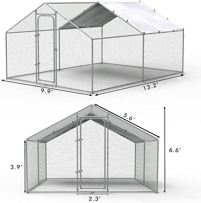 LEMBERI Metal Chicken Runs for Yard, Spire-roof Large Walk in Chicken coop cage for Outside,Galvanized Rabbits Duck Run and coops,Chicken Pen with Waterproof Cover for Outdoor,Backyard and Farm