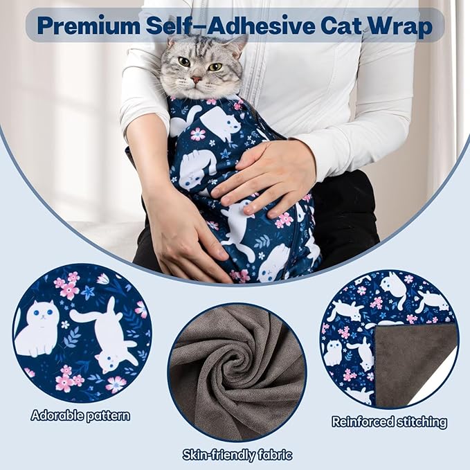 Paw Legend 27.6" Cat Wrap for Grooming Cat Wrap for Cutting Nails Cat Restraint for Nail Clipping Self Adhesive Blanket Restraint Cloth for Cats Within 15lbs