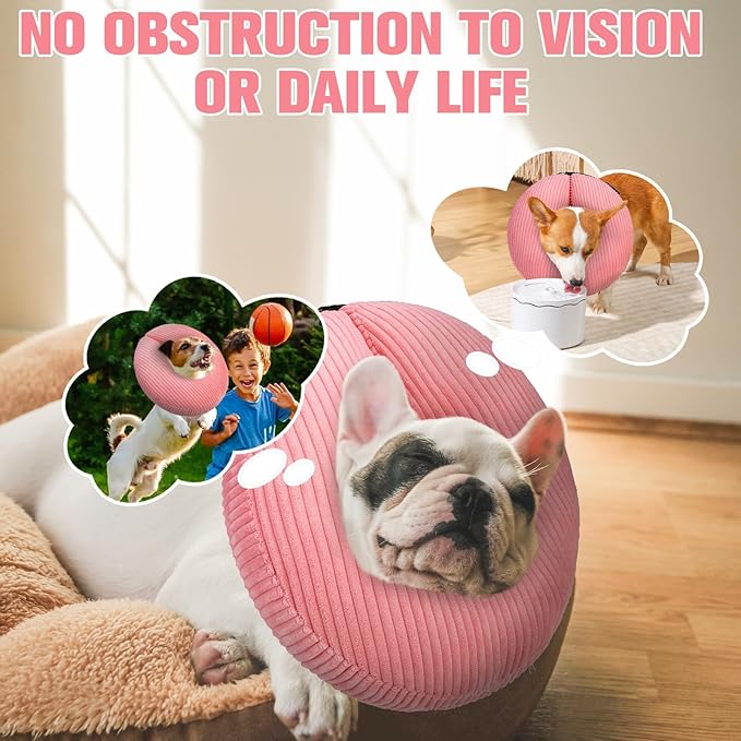 BINGPET Inflatable Dog Cone Collar Alternative After Surgery,Soft Recovery Cone for Dogs to Stop Licking,Protective Neck Donut E Collar Adjustable for Small Medium Large Dogs & Cats(Pink,XL)