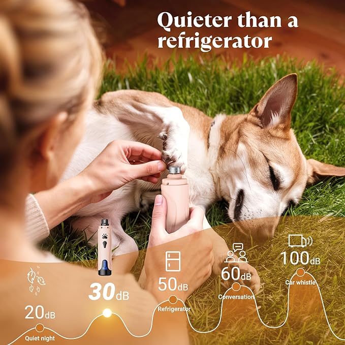 YABIFE Dog Nail Grinder, Dog Nail Trimmers and Clippers Kit, Super Quiet, Rechargeable, for Small Large Dogs Cats Toenail Claw Grooming,3 Speeds