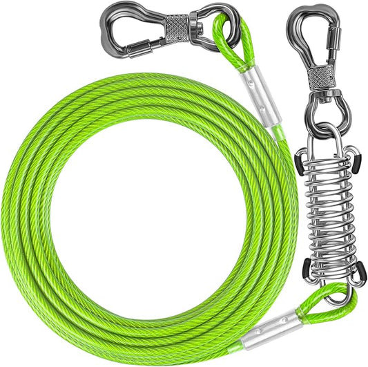 Tresbro 20 FT Dog Tie Out Cable with Spring, Shock Absorbing Tether Chains for Outside Aavilable in 10/15/20/25/30/40/50/70/100/120 FT, Heavy Duty Leads for Yard for Medium & Large Dogs Up to 500 LBS