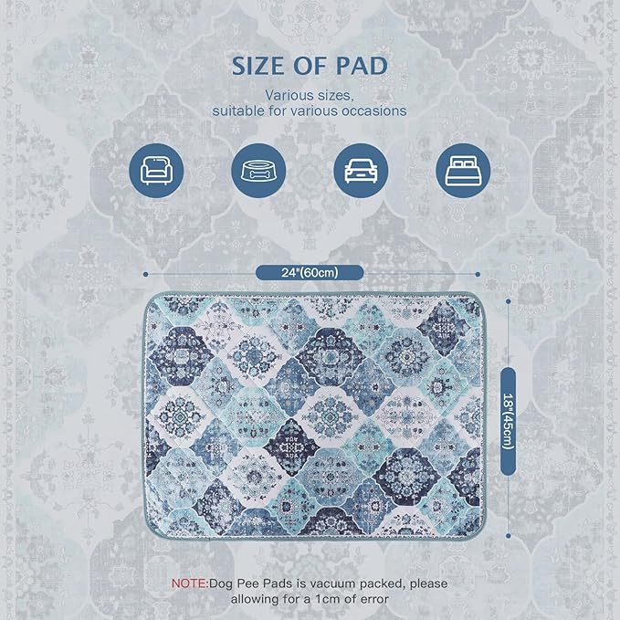 IEUUMLER Washable Pee Pads for Dogs, 2 Pack Reusable Pee Pads for Dogs Non-Slip Grip, Super Absorbent Waterproof Puppy Pads for Potty Training, Playpen, Crate, Whelping Box EU011 (Blue,24" x 18")