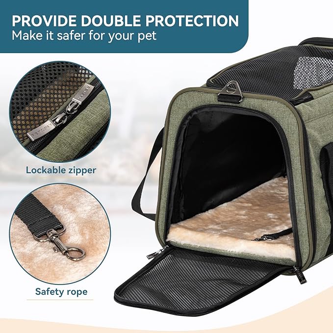 Petsfit Expandable Cat Carrier Dog Carrier, Soft-Sided Collapsible Portable Pet Carrier, 19x12x12, Green