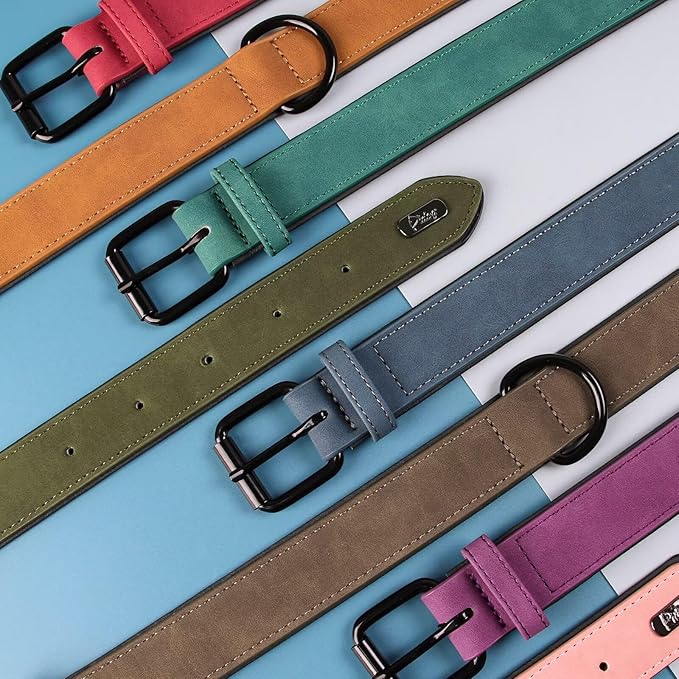 Didog Soft Padded PU Leather Dog Collar, Breathable and Adjustable Dog Collars for Medium Dogs, Comfortable for Daily Walk, Dark Green, L Fit Neck 13-17"(22-44 lbs)