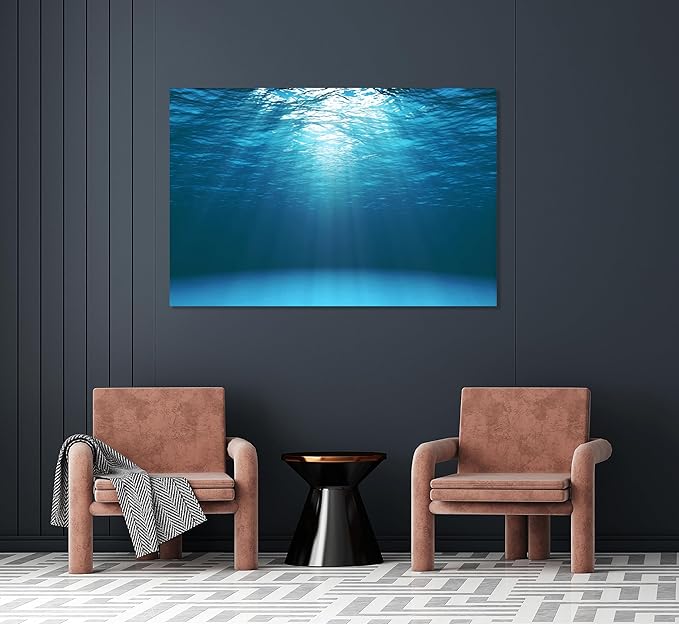 Nature Wall Art Prints - Ocean Forest Mountain Lake Canvas Landscapes - Small to Extra Large Living Room Bedroom Kitchen Bathroom Décor (Sun Rays Under Water, 24L" x 36W")