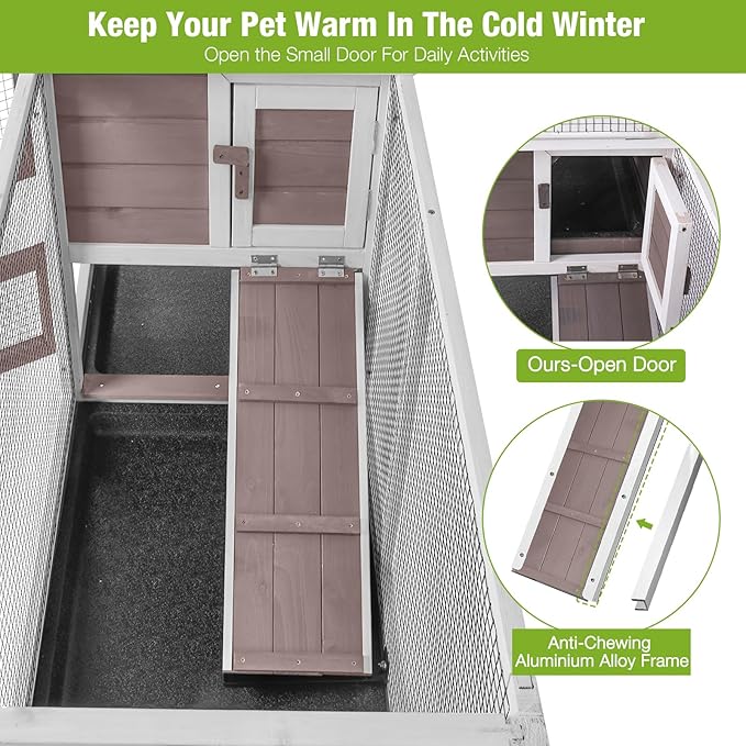 GUTINNEEN Rabbit Hutch with Chew-Resistant Ramp Indoor Bunny Cage Outdoor Guinea Pig Cage with Wheels and Leakproof Tray