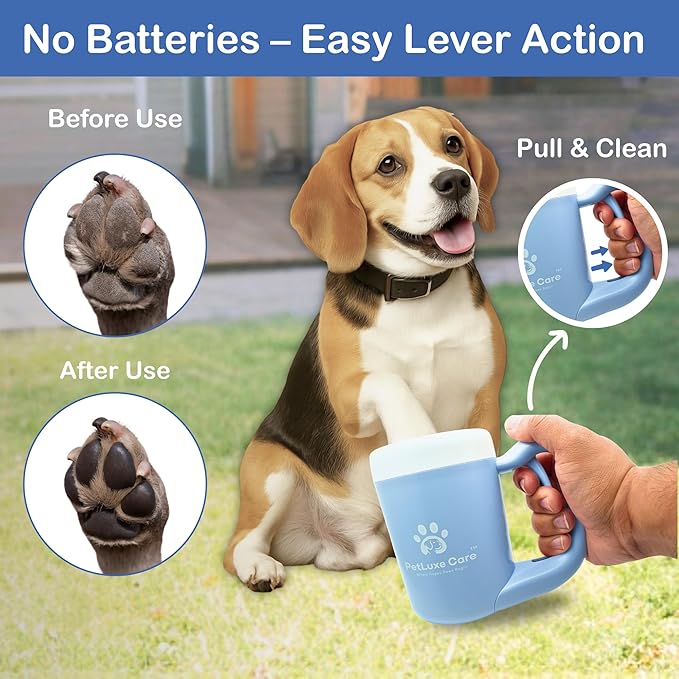 Dog Paw Cleaner for Small & Medium Dogs – Portable Paw Washer Cup with Soft Silicone Brush, Towel & Moisturizing Balm – Gently Cleans Muddy Paws After Walks (Blue, Medium)
