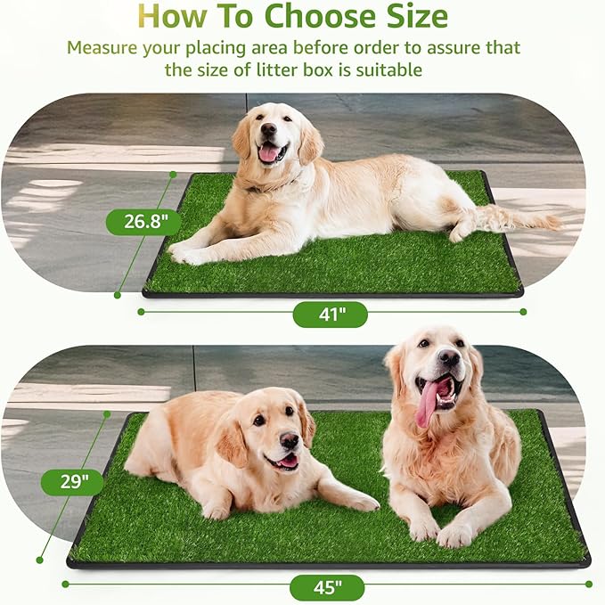 LOOBANI Dog Grass Pad with Tray Large - Dog Litter Box Indoor Potty for Apartment and Patio Training, with 2 Packs Grass Pee Pads for Replacement(Tray Potty 41 * 26.8inch)