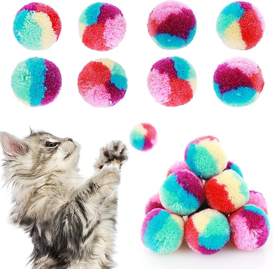 1.2 in Colorful Cat Pom Pom Ball Toys, 20 Pcs Rainbow Cat Toy Balls Soft Plush Cat Ball Interactive Training Ball for Indoor Cats & Kittens