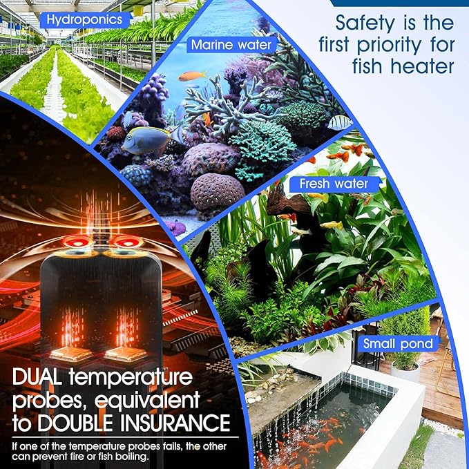 hygger Aquarium Heater 500W/800W/1000W,Fish Tank Heater with Danger Warning Automatically Stops Heating System and Digital LED Controller,for Freshwater or Saltwater 60-135 Gallon Tank