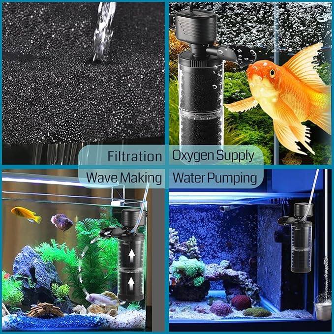 SainSmart XpertMatic 15W Aquarium Filter 2 Stages 238 GPH (900L/h) for Up to 70 Gallon Fish Tank, Submersible Internal Fish Tank Filter and Water Pump, Black, Modern Style