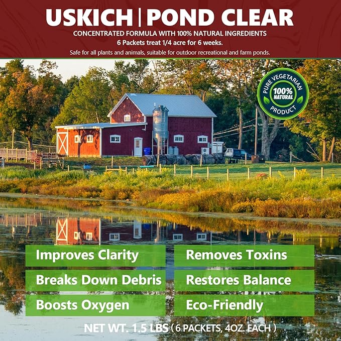 Pond Clear Water Treatment,6 Packets Natural Pond Water Clear for Lakes,Beneficial Bacteria & Enzyme Clarifier Treatment to Improve Water Clarity & Eliminate Odor,Safe for Fish