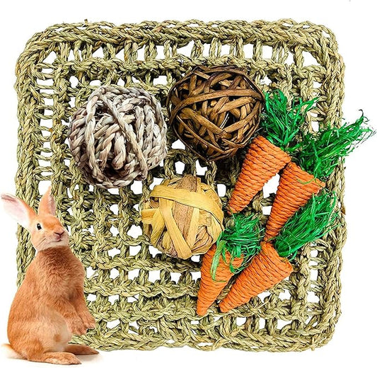 Hamiledyi Rabbit Seagrass Activity Mat Bunny Mat Rabbit Enrichment Toys Rabbit Chew Toys for Teeth Seagrass Protector Mat Small Animal Toys for Rabbit Bunny Chinchilla Guinea Pigs Rodent Pets